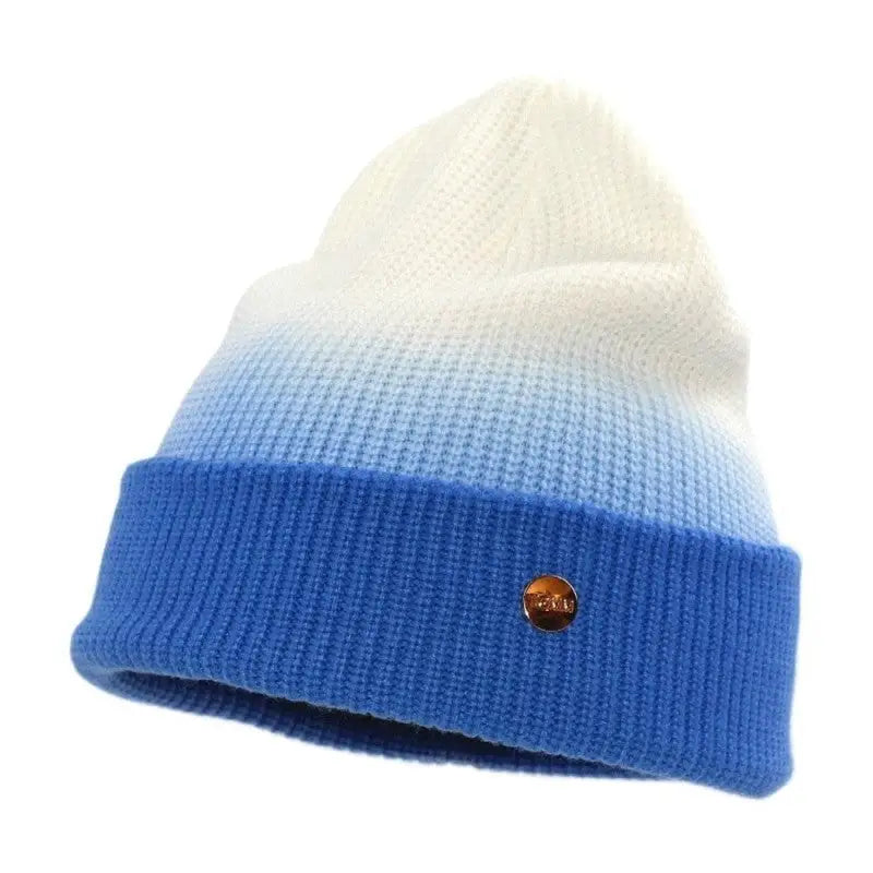 Gradient Color Soft Knitted Beanie for Winter Blue-White