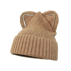 Gradient Color Soft Knitted Beanie for Winter Brown-Ears