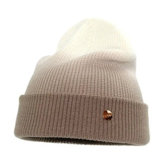 Gradient Color Soft Knitted Beanie for Winter Brown-White