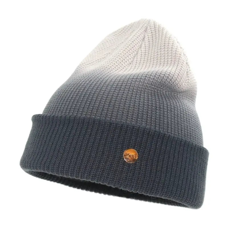 Gradient Color Soft Knitted Beanie for Winter Gray-White
