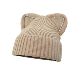 Gradient Color Soft Knitted Beanie for Winter Khaki-Ears