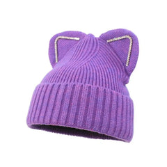 Gradient Color Soft Knitted Beanie for Winter Purple-Ears