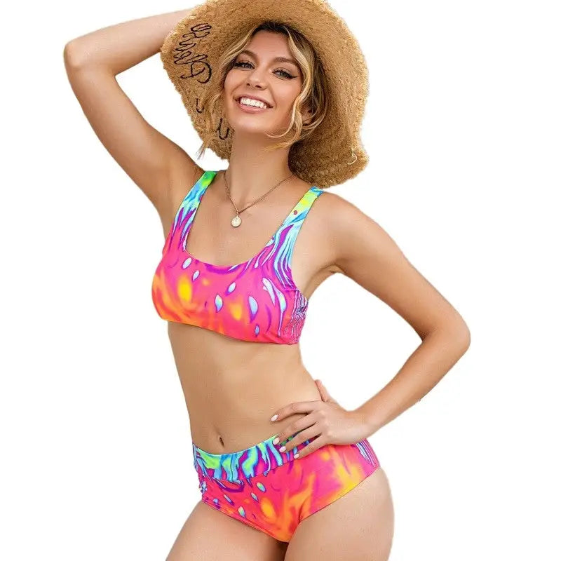 Gradient Pink Flame Swimsuit Bikini