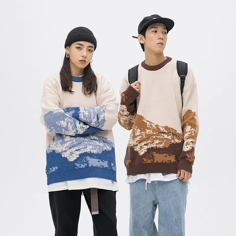 Gradient Snow Mountain Knitted Oversize Sweater