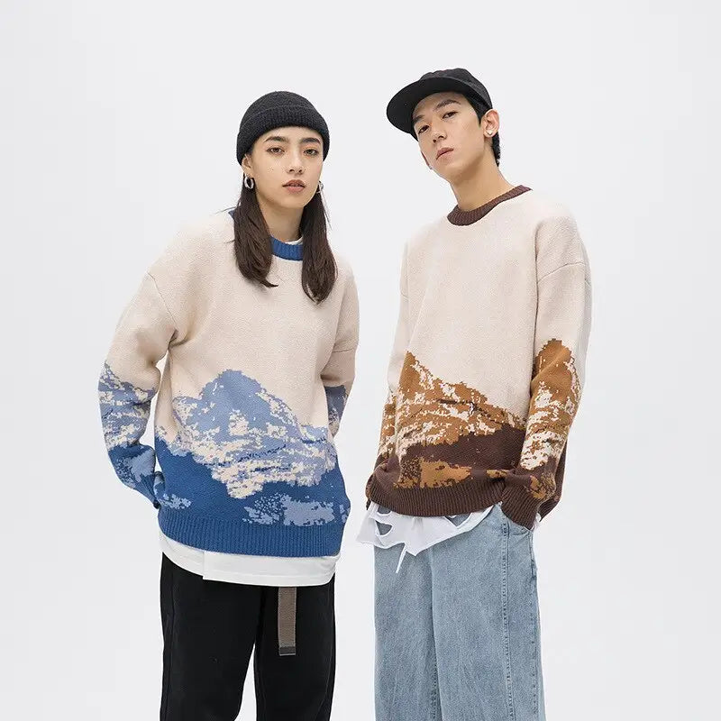 Gradient Snow Mountain Knitted Oversize Sweater