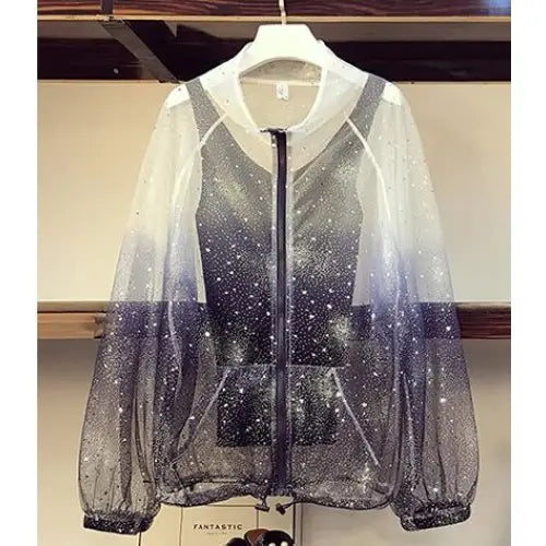 Gradient Star Sunscreen Mesh Shirt and Denim Short Set 2