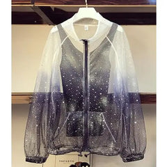 Gradient Star Sunscreen Mesh Shirt and Denim Short Set 2