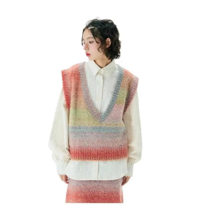 Gradients Color Stripe Vest Knit Half Skirt