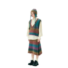 Gradients Color Stripe Vest Knit Half Skirt Purple / S