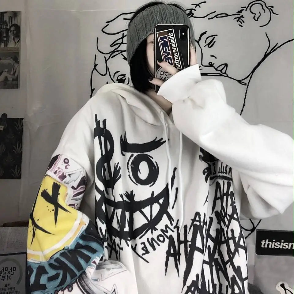 Graffiti Cartoon Monster Oversized Hoodie for Everyday Wear