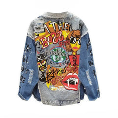 Graffiti Cartoon Punk Denim Jacket Cotton Spandex