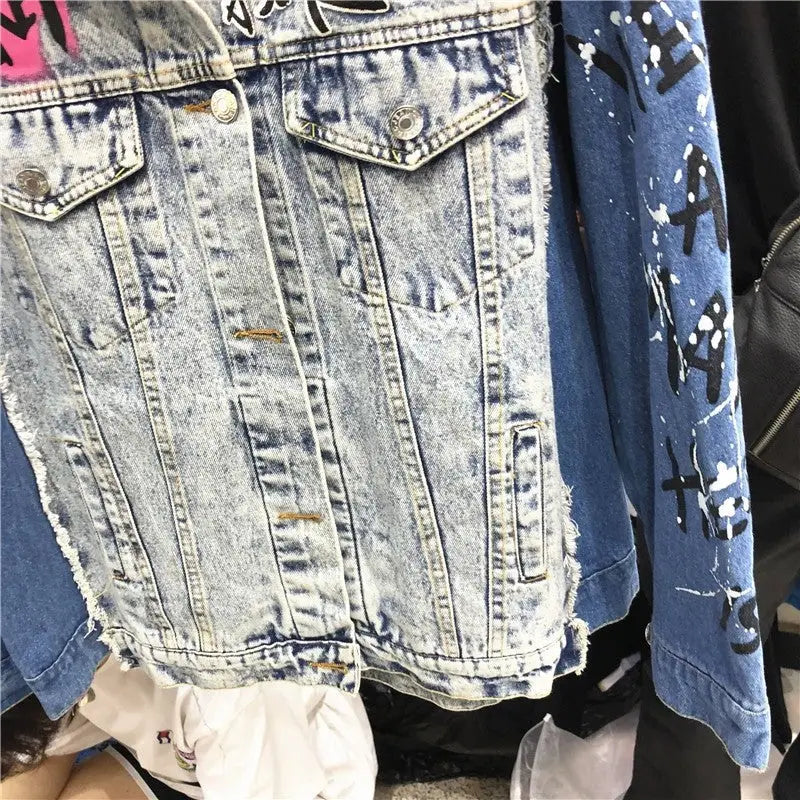 Graffiti Cartoon Punk Denim Jacket Cotton Spandex