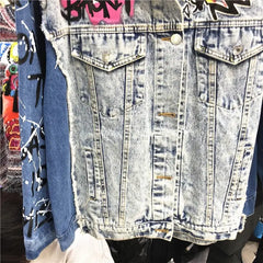 Graffiti Cartoon Punk Denim Jacket Cotton Spandex