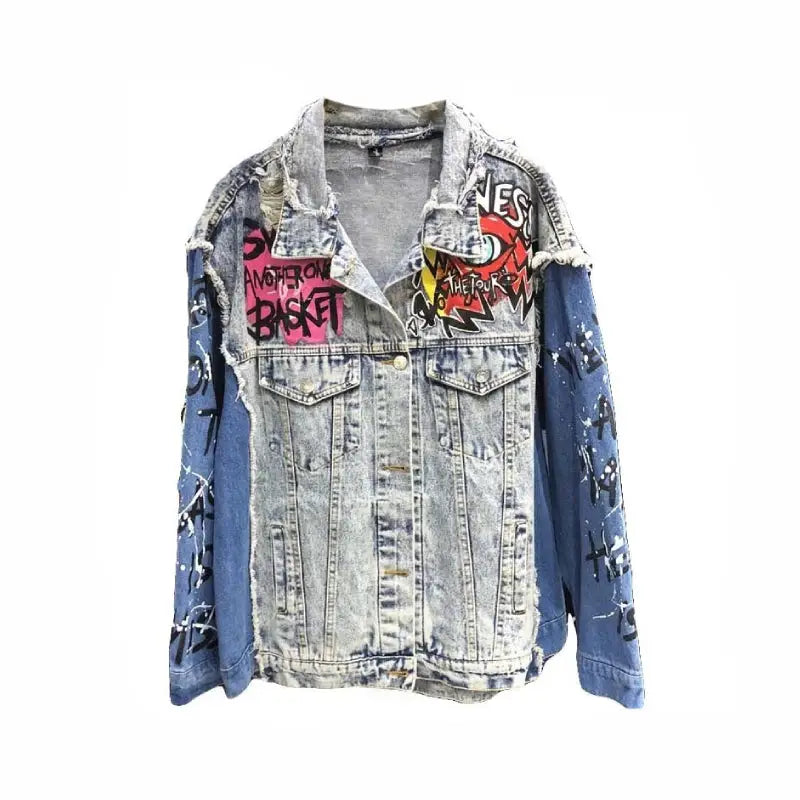 Graffiti Cartoon Punk Denim Jacket Cotton Spandex
