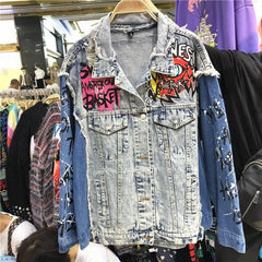 Graffiti Cartoon Punk Denim Jacket Cotton Spandex