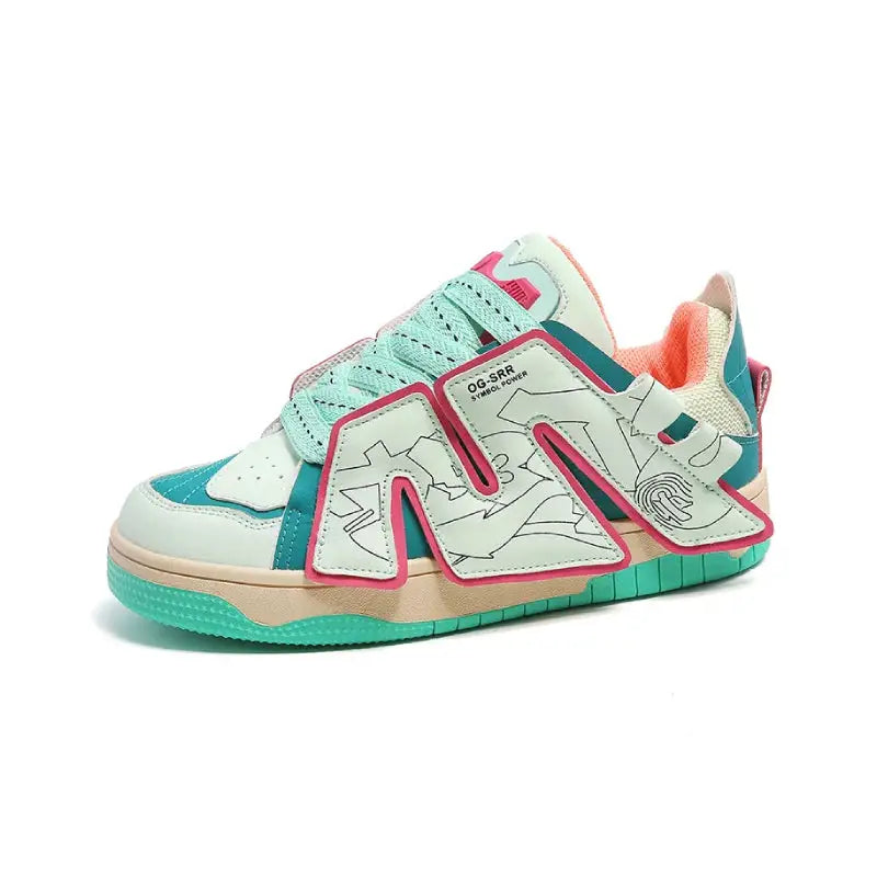 Graffiti Chunky Letter M Skateboard Sneakers - White Green