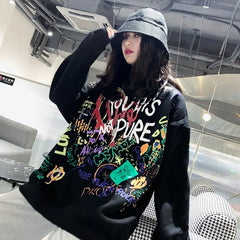 Graffiti Color Explosion Oversize Cotton Sweatshirt Black