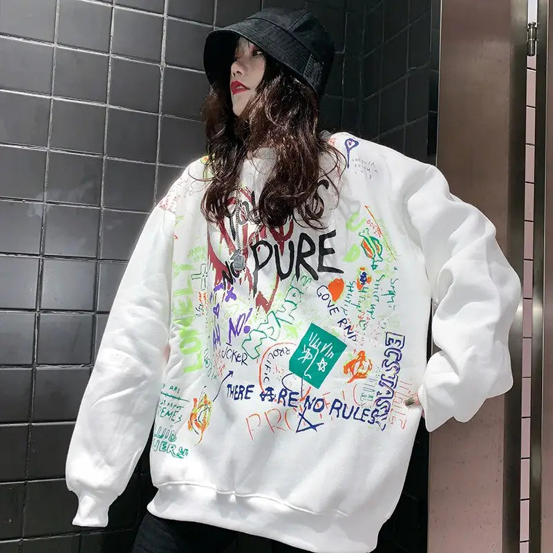 Graffiti Color Explosion Oversize Cotton Sweatshirt white
