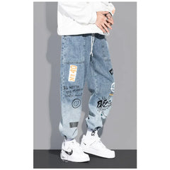 Graffiti Drawstring Loose Pants with Wide Elastic Waist