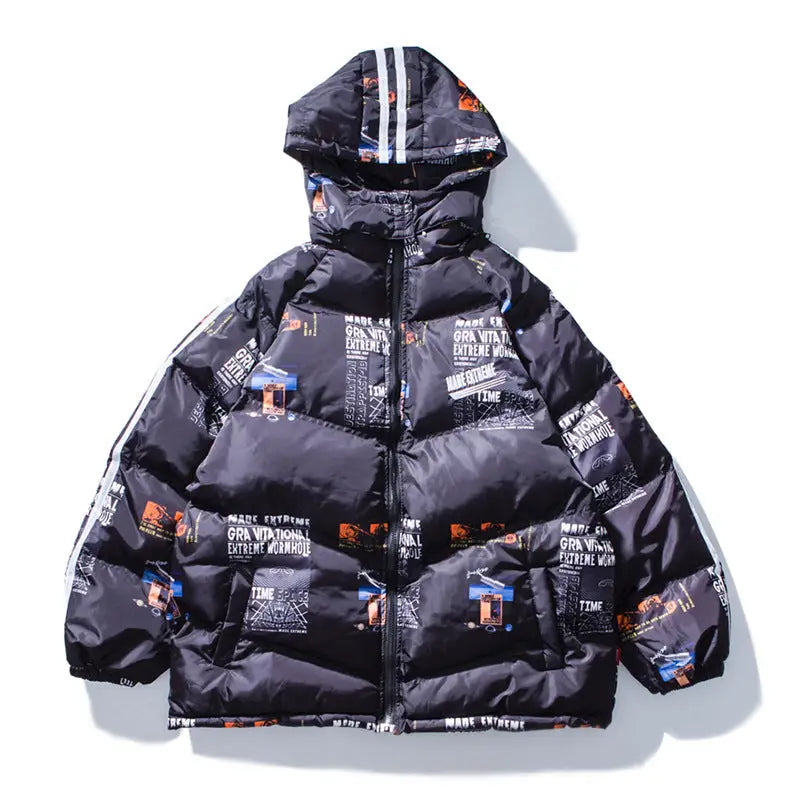 Graffiti Parka Padded Coat for Winter black / M