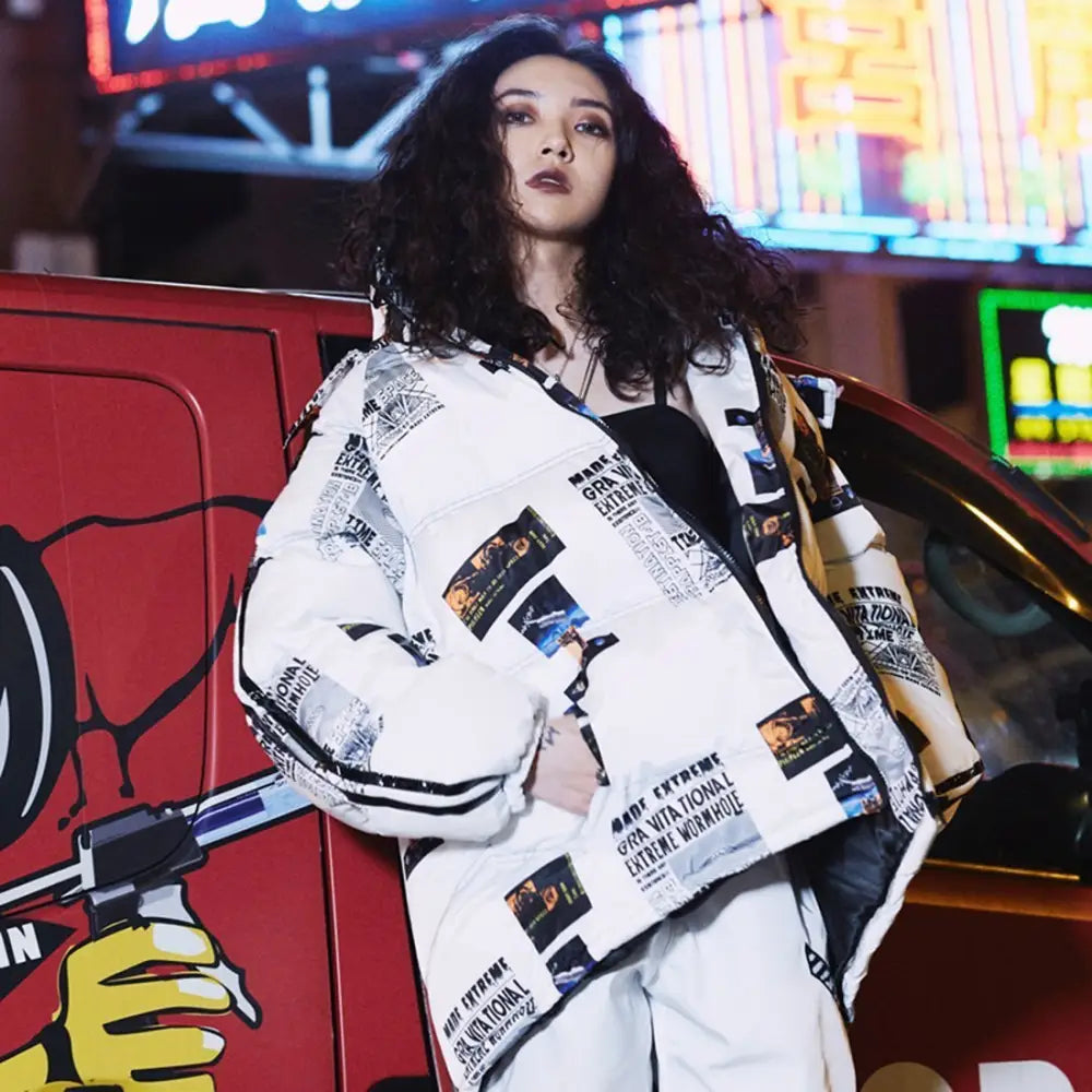 Graffiti Parka Padded Coat for Winter