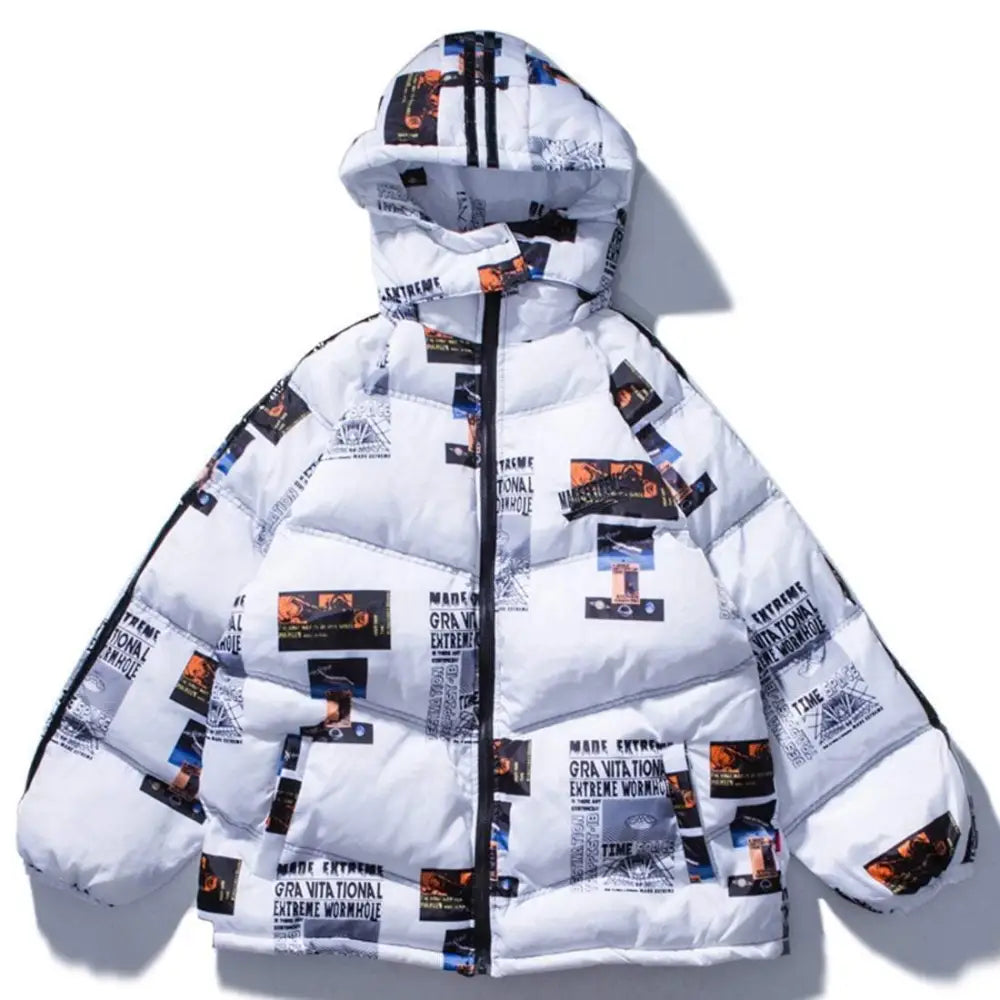 Graffiti Parka Padded Coat for Winter white / L