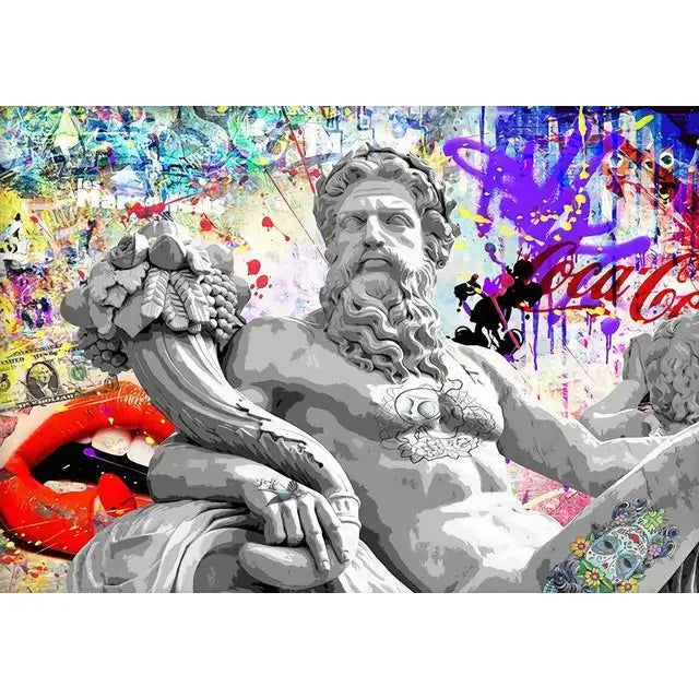 Graffiti Statue Poster Abstract Wall Art Canvas - Zeus
