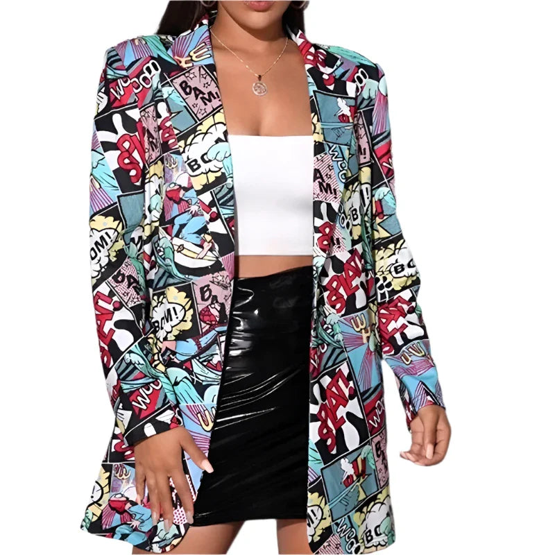Graffiti Street High Lapel Blazer for Men and Women Cartoon
