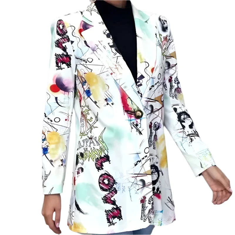 Graffiti Street High Lapel Blazer for Men and Women Letters