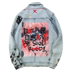 Graffiti Wall Denim Jacket for Men and Women Wathet / M