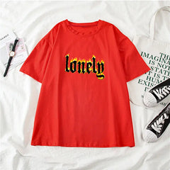 Graphic Cotton Feeling Lonely T-Shirt for Everyday Wear Red
