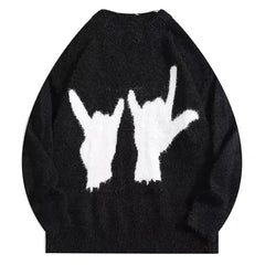 Graphic Hands Harajuku Hip-Hop Knited Sweater - Black / M