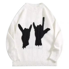 Graphic Hands Harajuku Hip-Hop Knited Sweater - White / M