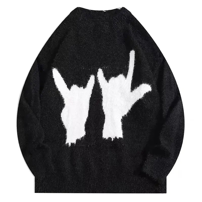 Graphic Hands Harajuku Knitted Wool Sweater Black / M