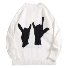 Graphic Hands Harajuku Knitted Wool Sweater White / M