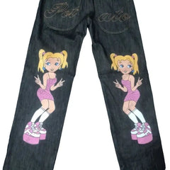 Graphic Print Baggy Jeans Cotton Blend 40 inches length