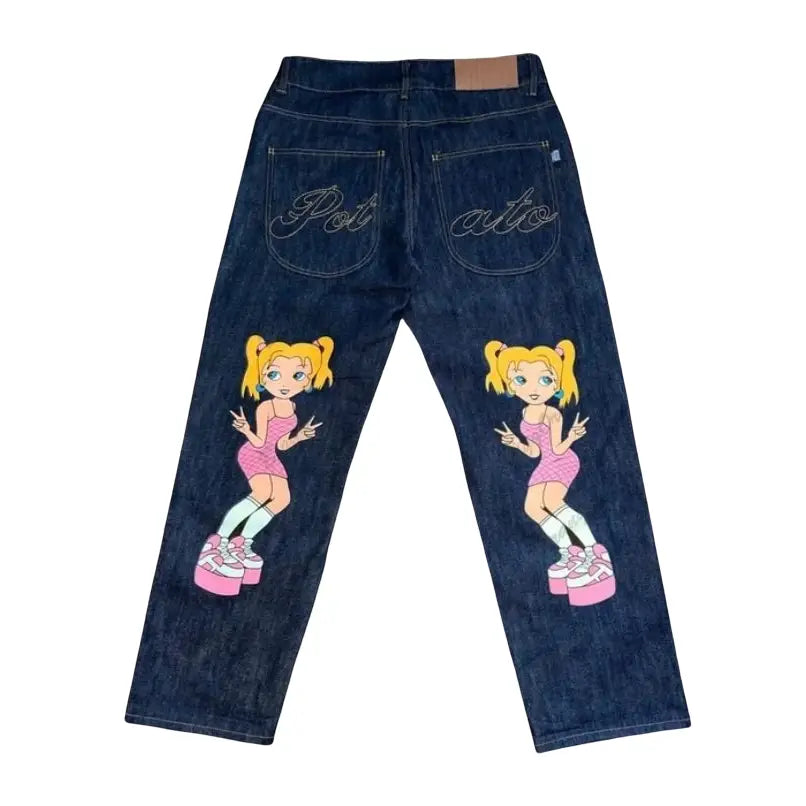 Graphic Print Baggy Jeans Cotton Blend 40 inches length