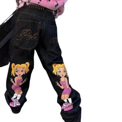 Graphic Print Baggy Jeans Cotton Blend 40 inches length