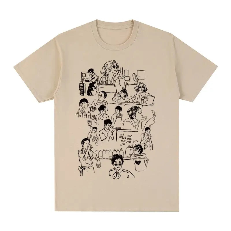 Graphic Sketch T-shirt - Khaki / S - T-shirts