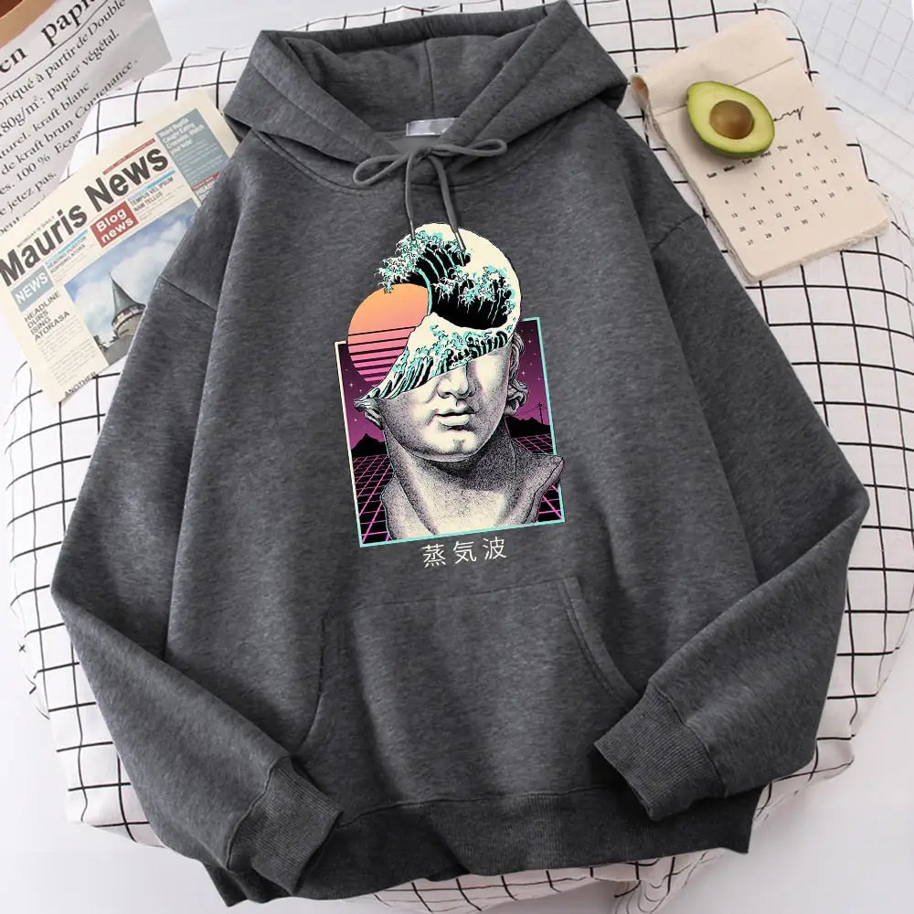 Great Wave Vaporwave Prints Hoodie - dark gray / S - Hoodies