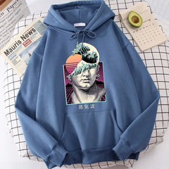 Great Wave Vaporwave Prints Hoodie - haze blue / S - Hoodies