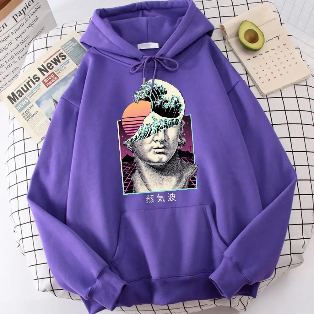 Great Wave Vaporwave Prints Hoodie - purple / S - Hoodies