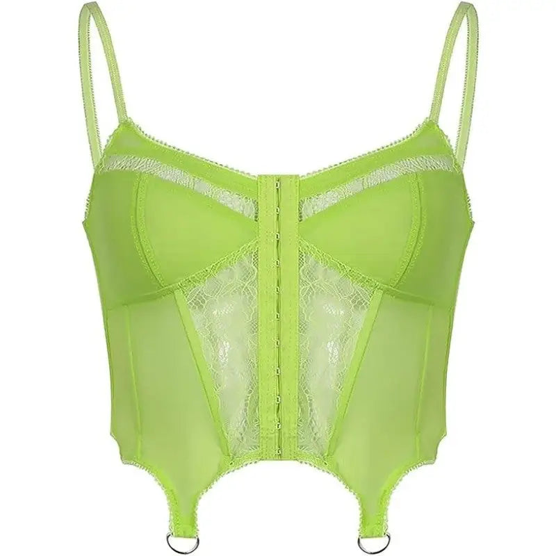 Green Color Spaghetti Strap Push Up Crop Corset