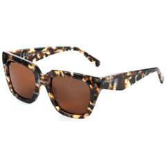 Green demi tortoiseshell sunglasses with polarized UV400 lenses and bold acetate frame detail.