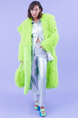 Green Faux Mongolian Fur Bamboo Coat S-M