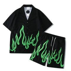 Green Flame Set Shirt And Short - 2 Piece