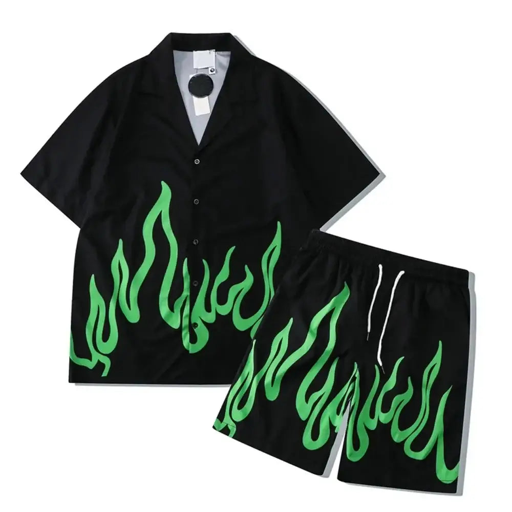 Green Flame Set Shirt and Short for Men