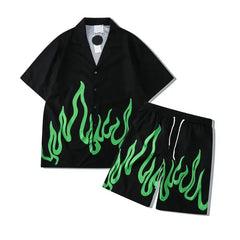 Green Flame Set Shirt and Short for Men / S