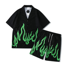 Green Flame Set Shirt And Short - S - 2 Piece