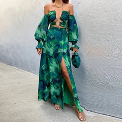 Green Off-Shoulder Spring Dress A-Line Polyester